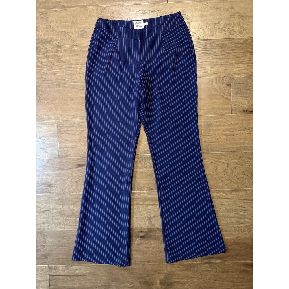 Princess Polly‎ Navy Blue Pinstripe Flare Trousers High Rise Pants US 6